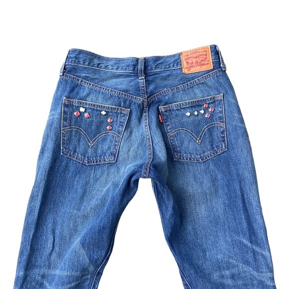 Levi’s 501 Cropped Straight Jeans with Red & White Enamel Studs 🎉host pick !🎉 - Picture 8 of 11